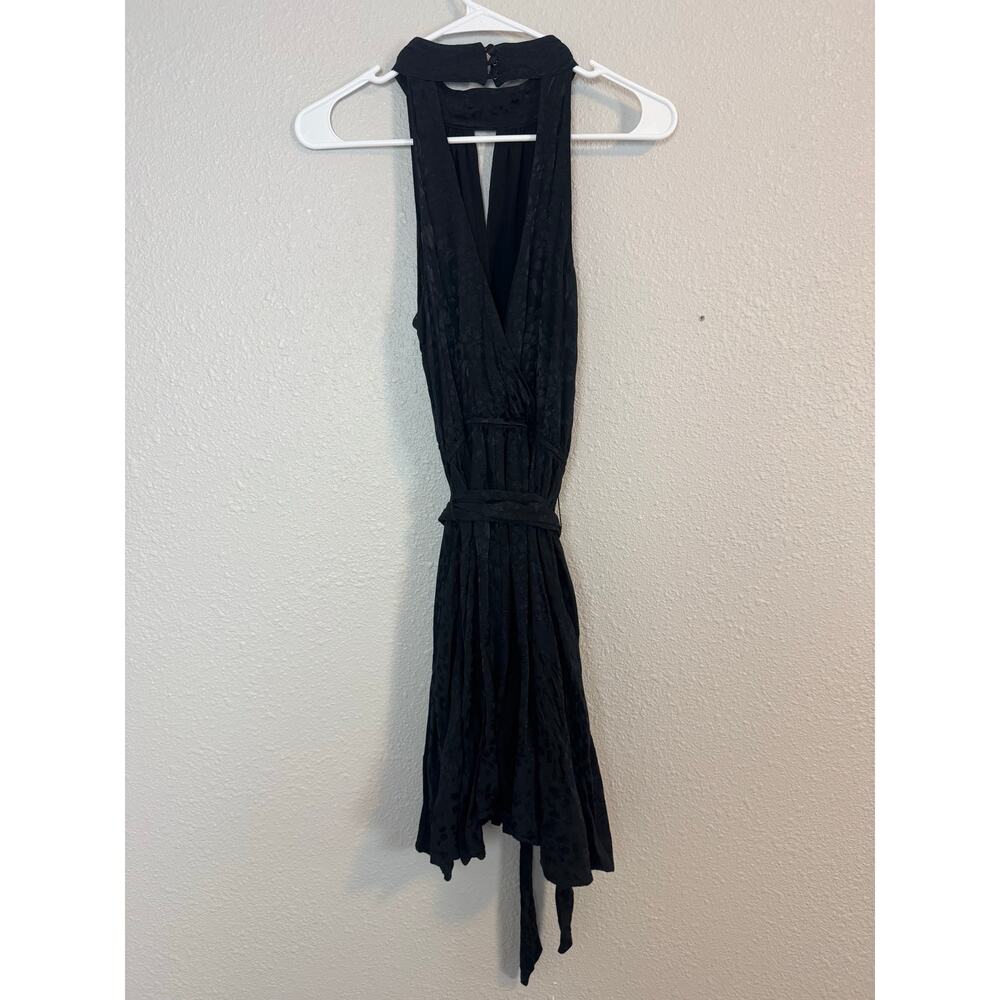 Anthropologie Black Halter Dress Tie Waist Jacquard Open Back Fit Flare - Picture 7 of 8